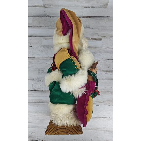 Vintage Kmart Trim A Home Plush Bear 15" Christmas Decoration Wood Base No Tag - Picture 3 of 13